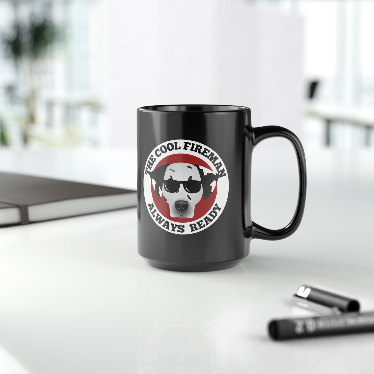 The Cool Fireman Black Mug, 15oz