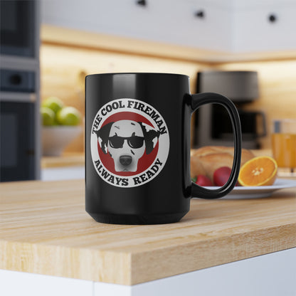 The Cool Fireman Black Mug, 15oz