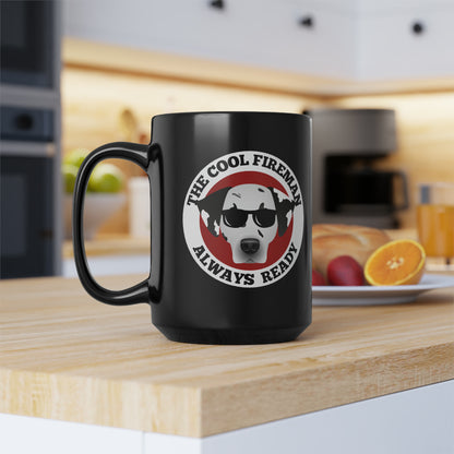 The Cool Fireman Black Mug, 15oz