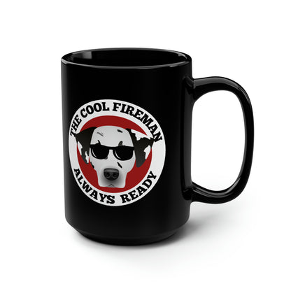 The Cool Fireman Black Mug, 15oz