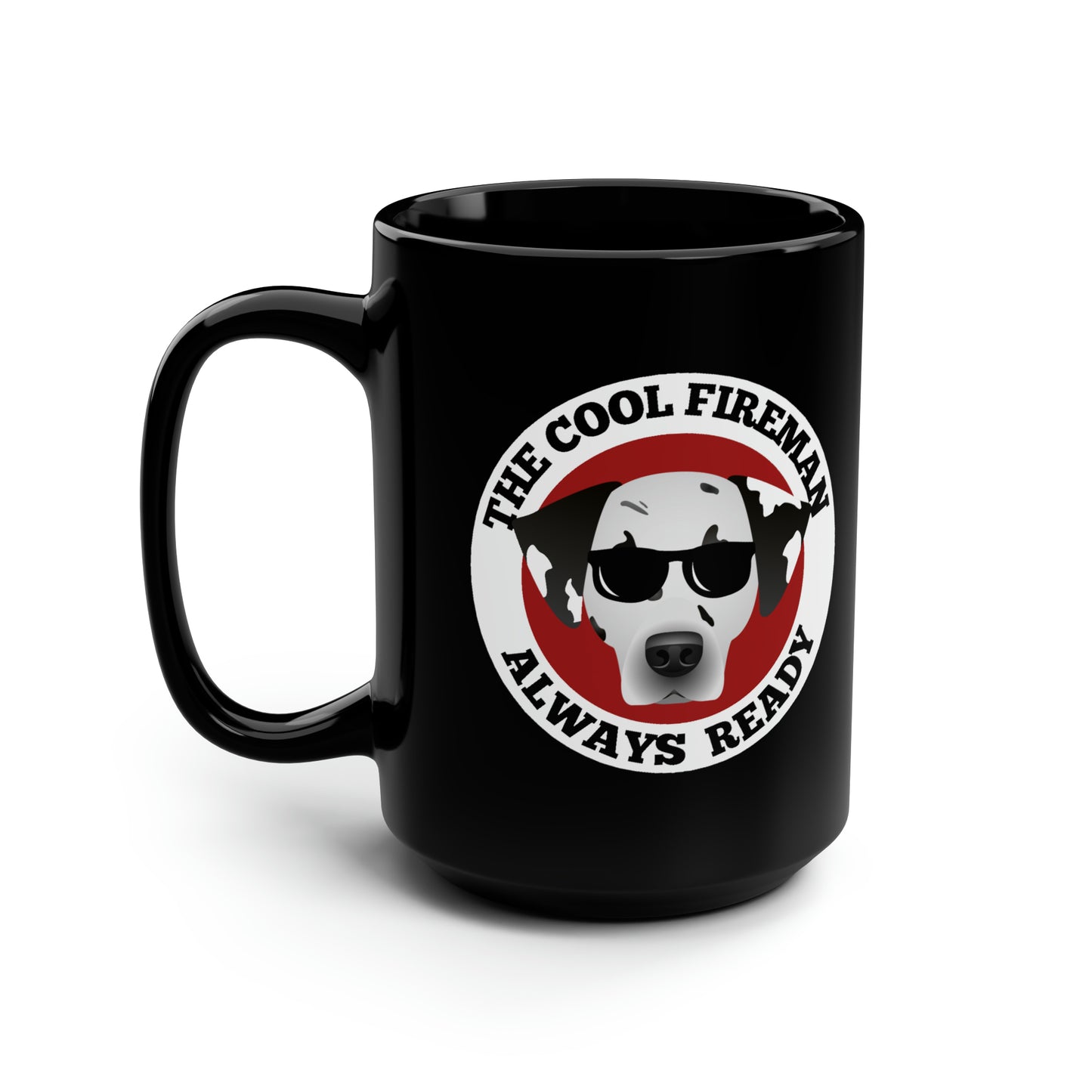 The Cool Fireman Black Mug, 15oz