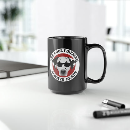 The Cool Fireman Black Mug, 15oz